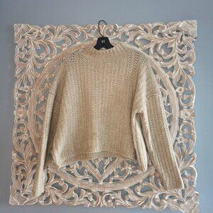 Dress Forum tan beige cable knit mock turtleneck sweater size large